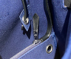 Herbag 31 Toile Blue Canvas Black Cowhide Leather