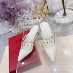 Valentino Rockstud Tower Heel Mules Sheepskin 239526