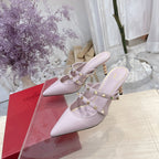 Valentino Rockstud Tower Heel Mules Sheepskin 239526