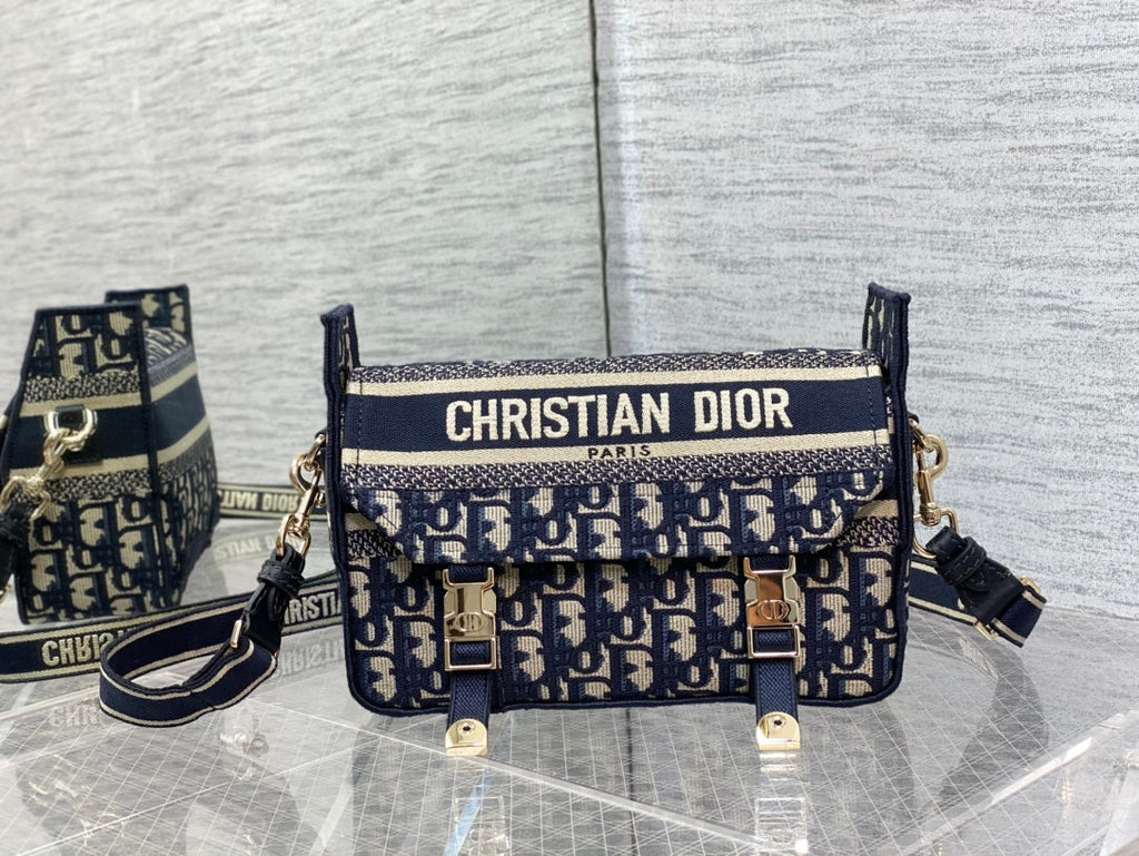 CD Small Diorcamp Bag 23 Blue Oblique Embroidery Denim