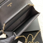 CC Classic Woc 20cm Black Grained Calfskin Diamond Gold Hardware