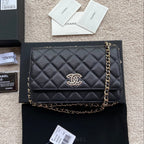 CC Classic Woc 20cm Black Grained Calfskin Diamond Gold Hardware