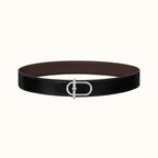 HM ITHAQUE BELT SILVER BUCKLE & REVERSIBLE CHOCOLATE BROWN AND BLACK LEATHER STRAP 38MM