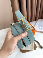 JUMBO BELT GOLD BUCKLE & REVERSIBLE ASH GREEN AND BLACK LEATHER STRAP 32MM