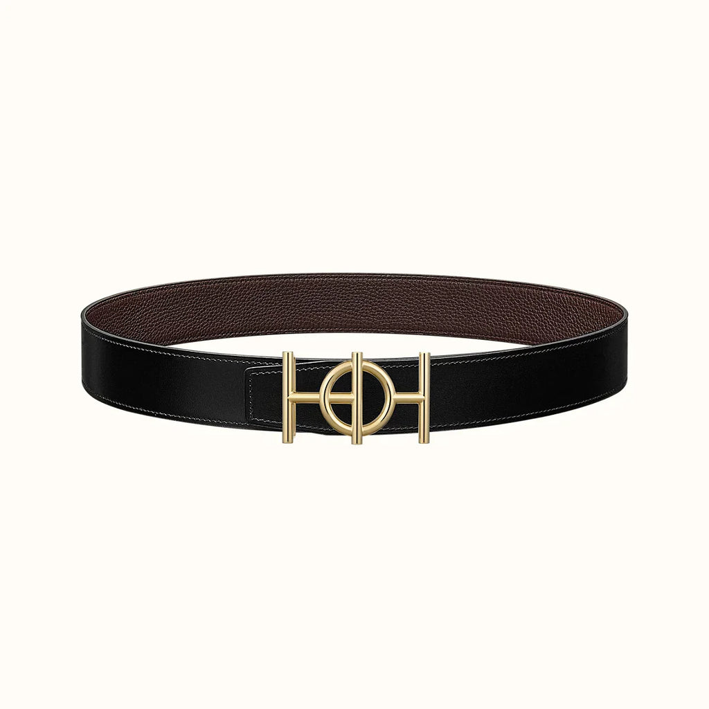 ULYSSE BELT BUCKLE & REVERSIBLE CHOCOLATE BROWN LEATHER STRAP 38MM GOLD HARDWARE