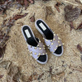 Rockstud Crisscross Espadrilles 80mm Sandal Wedges Black Purple
