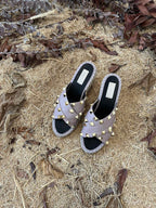 Rockstud Crisscross Espadrilles 80mm Sandal Wedges Black Purple