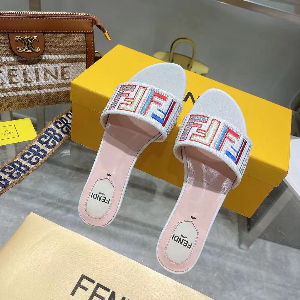 FF Multicolor Logo Slide Pink White Leather