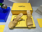 FENDI FIRST 95 MM HIGH-HEELED SANDAL IN MUSTARD YELLOW LAMBSKIN GOLD HARDWARE