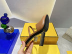 FENDI FIRST 95 MM HIGH-HEELED SANDAL IN SEPIA BROWN LAMBSKIN GOLD HARDWARE