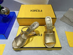 FENDI FIRST 95 MM HIGH-HEELED SANDAL IN GOLDEN LAMBSKIN GOLD HARDWARE