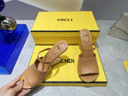 FENDI FIRST 95 MM HIGH-HEELED SANDAL IN CAMEL BROWN LAMBSKIN GOLD HARDWARE