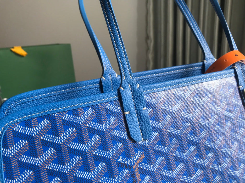 HARDY PM BAG 40 IN SKY BLUE GOYARDINE CANVAS AND TAURILLON LEATHER TRIM