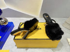 FENDI FIRST HIGH HEEL 95 MM SANDAL IN BLACK MINK FUR