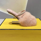 FENDI FIRST HIGH HEEL 95 MM SANDAL IN LIGHT PINK MINK FUR