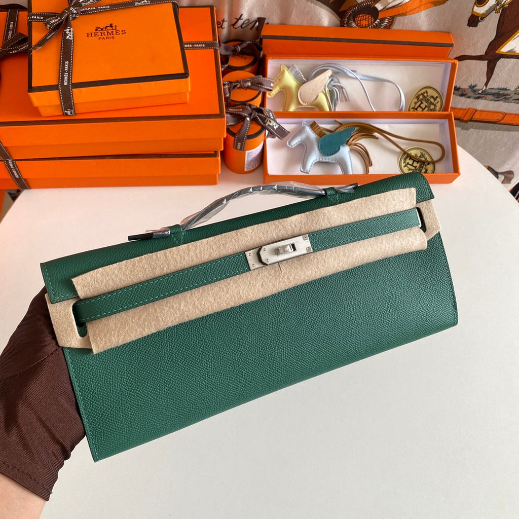 HM Kelly Cut 31 Kaitoke Green Epsom Leather Silver Hardware 229041