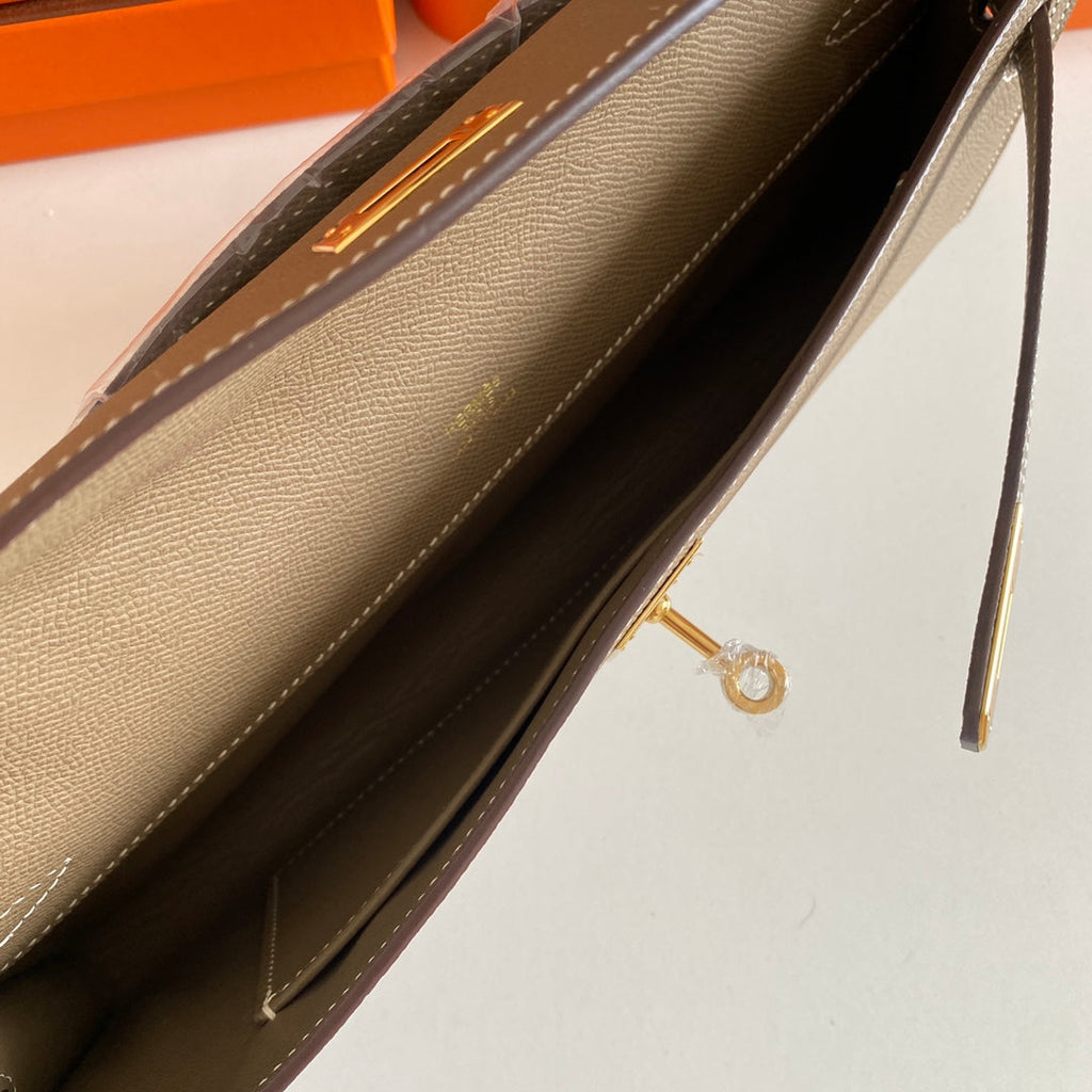 HM Kelly Cut 31 Etoupe  Epsom Leather Gold Hardware 229054