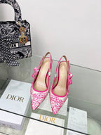 CD 25 J'Adior Slingback Pump Pink White Mesh Sheepskin