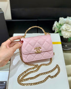 CC Handle Small Shoulder Bag Pink Sheepskin