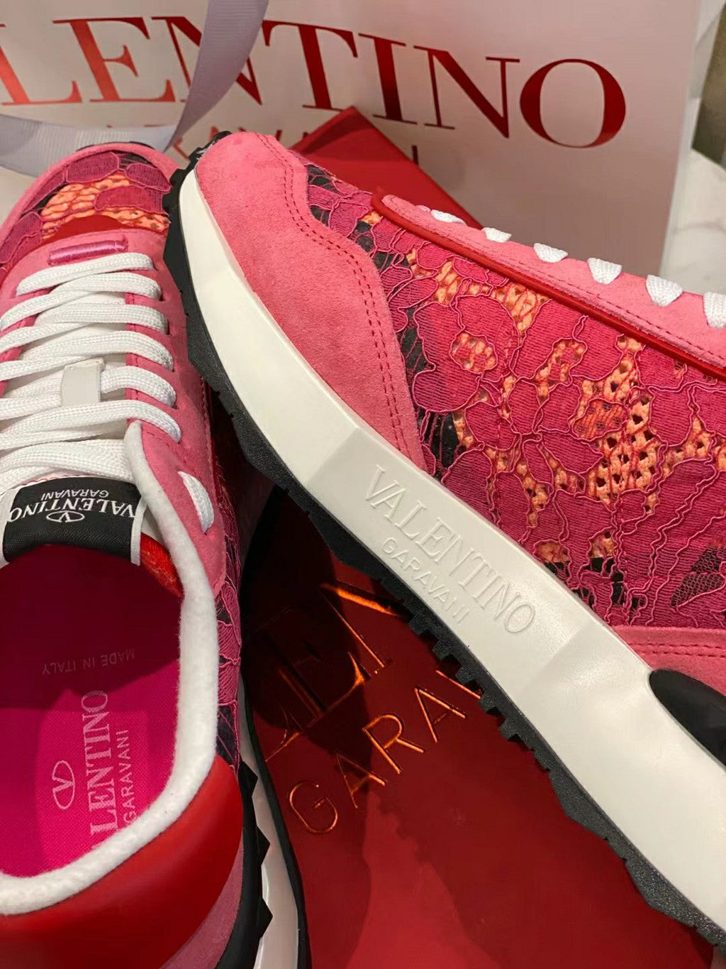 Lace And Mesh Lacerunner Sneaker In Pink Mix Red Orange 994618