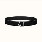 BOUCLE BELT BUCKLE & REVERSIBLE BLACK AND WHITE LEATHER STRAP 38MM SILVER HARDWARE