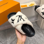 LV Paseo Flat Comfort Mule White Black Fleece