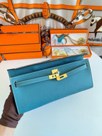 HM Kelly Cut 31 Teal Blue Epsom Leather Gold Hardware 229062