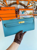 HM Kelly Cut 31 Teal Blue Epsom Leather Gold Hardware 229062