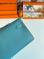 HM Kelly Cut 31 Teal Blue Epsom Leather Gold Hardware 229062
