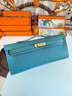 HM Kelly Cut 31 Teal Blue Epsom Leather Gold Hardware 229062