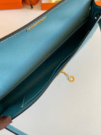 HM Kelly Cut 31 Teal Blue Epsom Leather Gold Hardware 229062