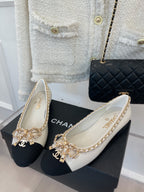 CC Ballet Flats 25mm White Bow Tie Chain Lambskin