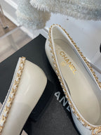 CC Ballet Flats 25mm White Bow Tie Chain Lambskin