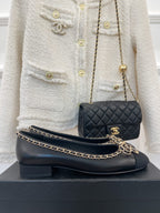 CC Ballet Flats 25mm Black Bow Tie Chain Lambskin