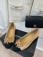 CC Ballet Flats 25mm Beige Bow Tie Chain Lambskin