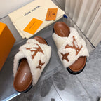 LV Paseo Flat Comfort Mule White Brown Fleece