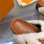 LV Paseo Flat Comfort Mule White Brown Fleece