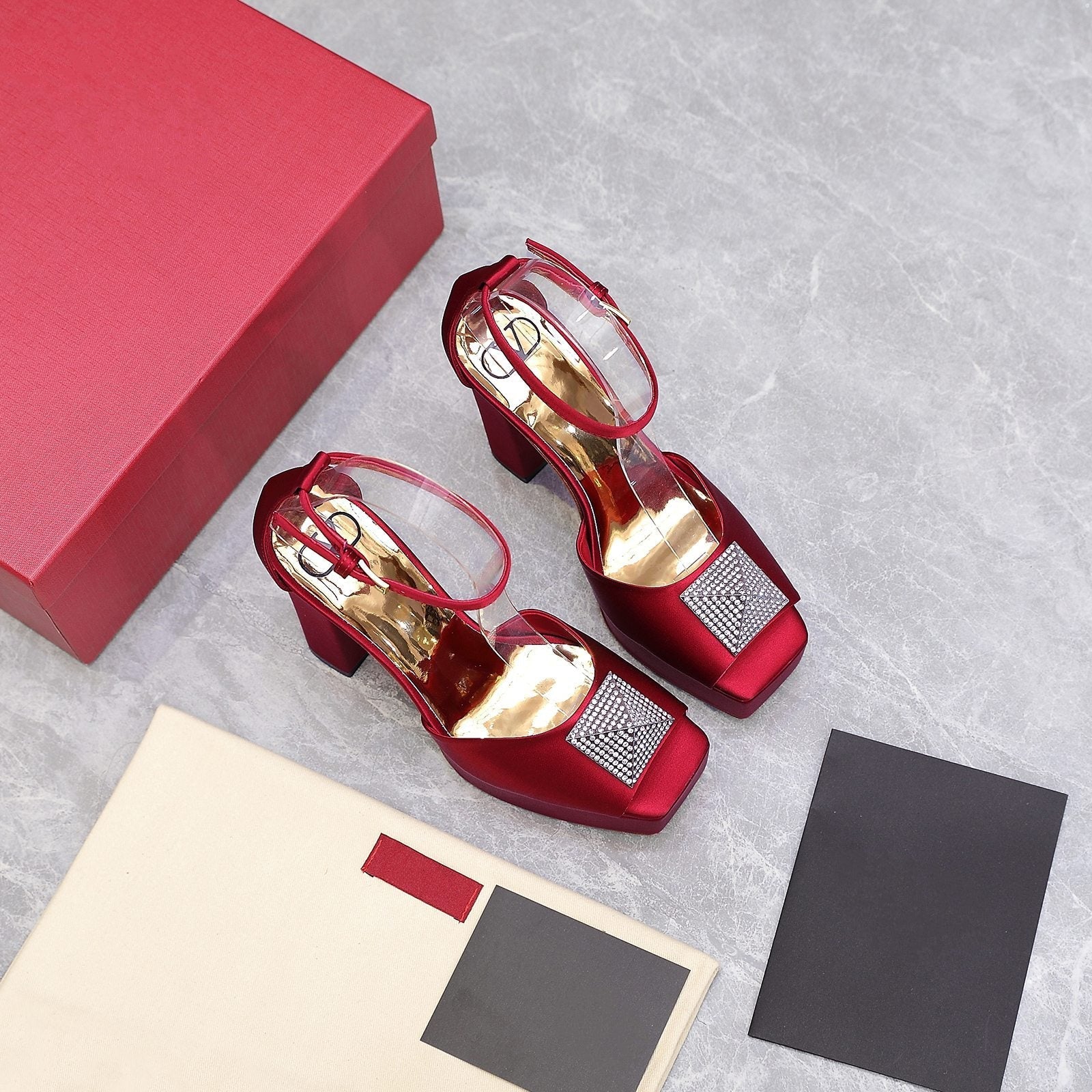 Open Toe Pump With One Stud Diamond Patent Red Leather 130MM