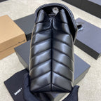LOULOU MEDIUM 32 BLACK  QUILTED LEATHER SILVER HARDWARE