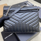 LOULOU MEDIUM 32 BLACK  QUILTED LEATHER SILVER HARDWARE