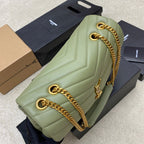 LOULOU MEDIUM 32 KHAKI GREEN QUILTED LEATHER GOLD HARDWARE