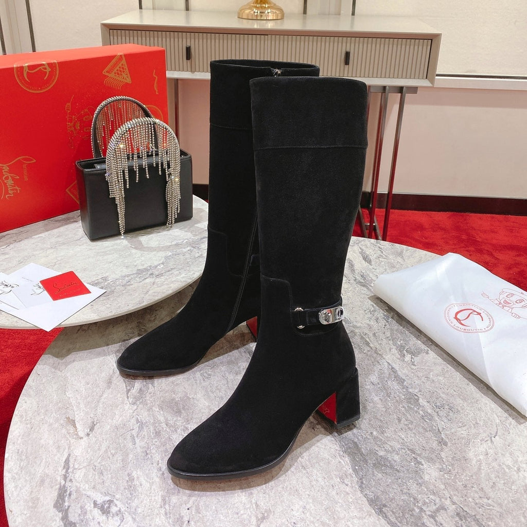 CL Lock Botta 70 mm Knee-High Boots Suede Black