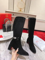 CL Lock Botta 70 mm Knee-High Boots Suede Black