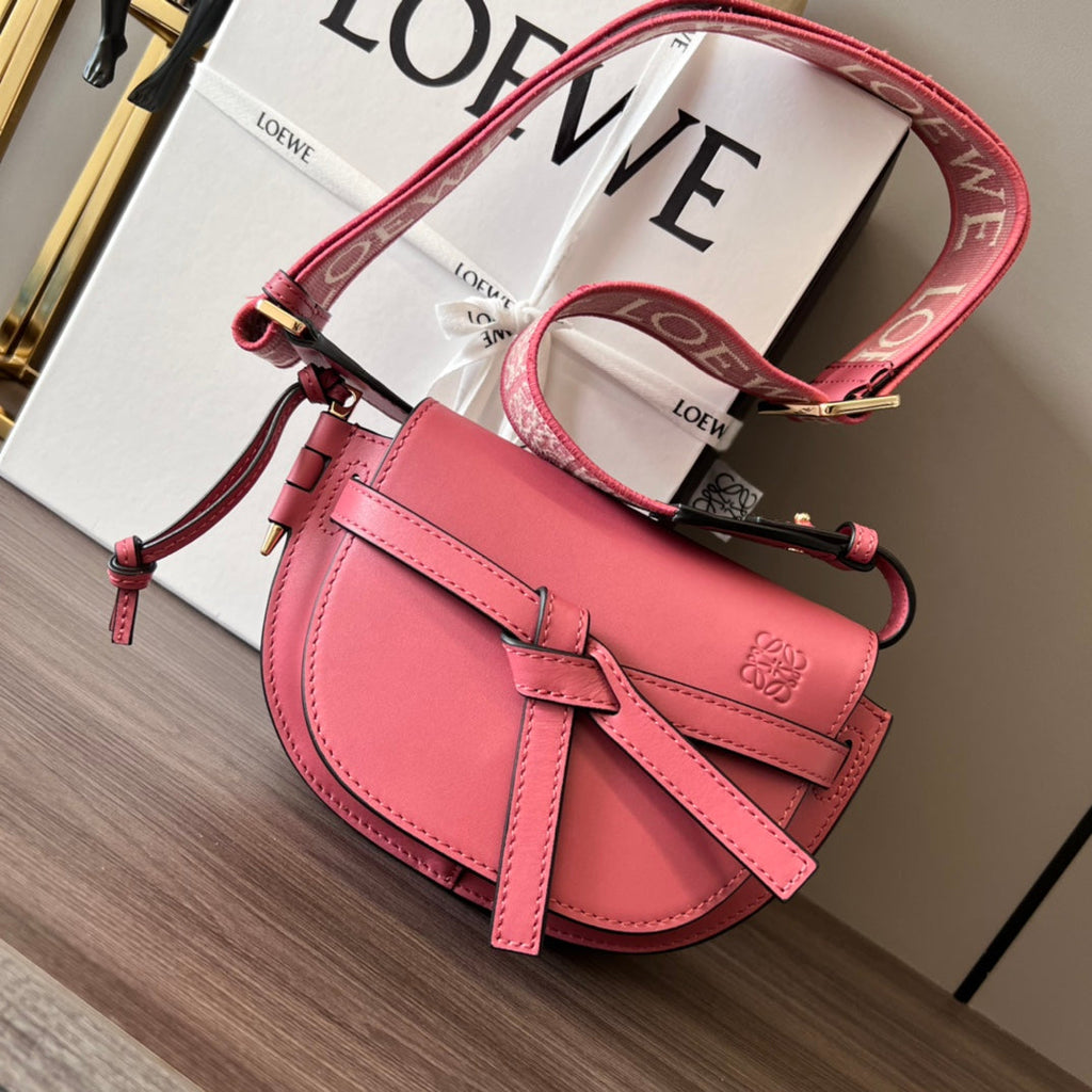 Mini Gate Dual bag in soft calfskin and jacquard pink smooth caflskin