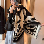 CC Square Scarf 140 CM In Black Mix White Cashmere 319061