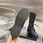 CC High Boots 45mm Dark Blue Denim Fabric And Quilted Cowhide