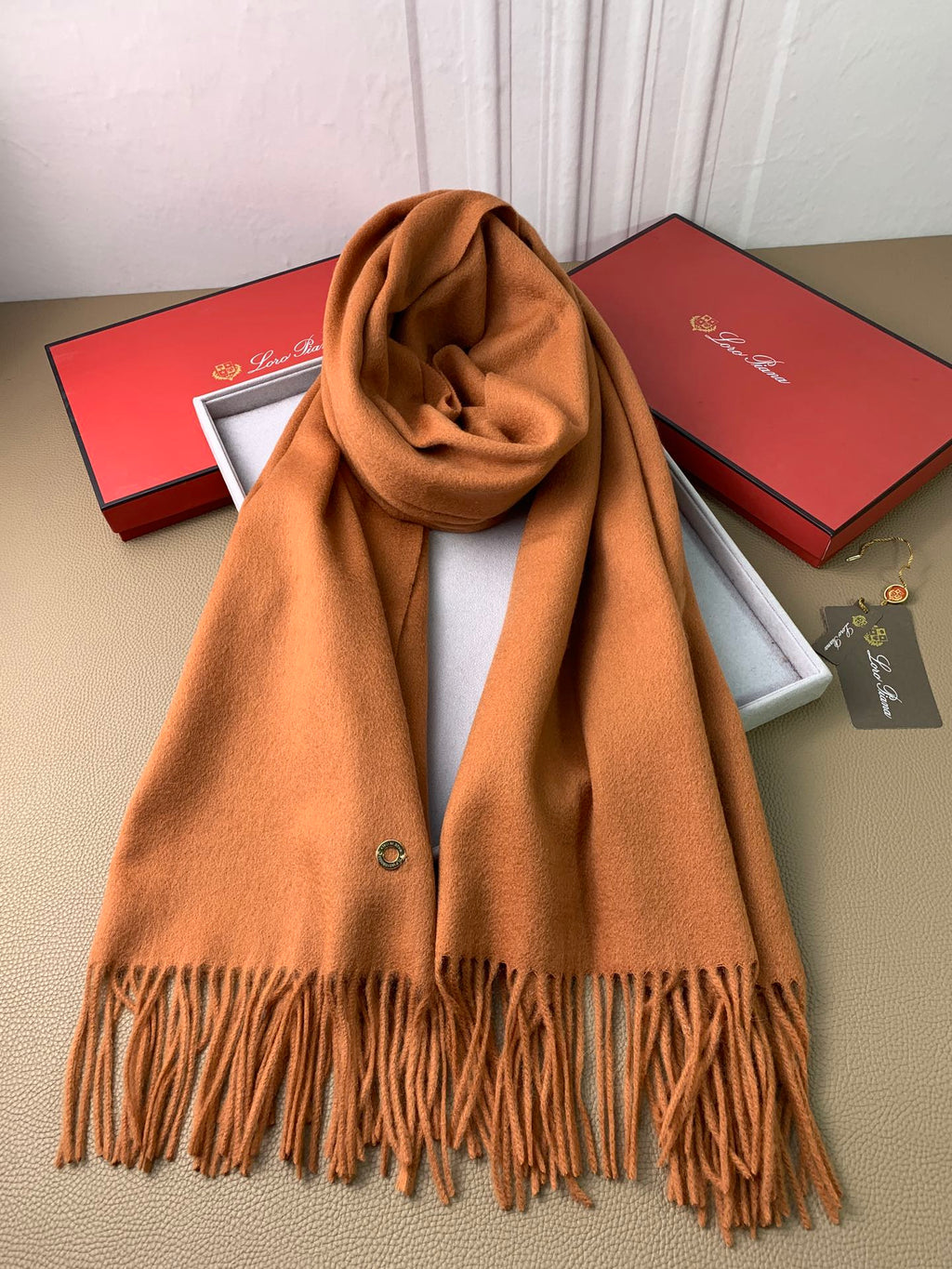 LP Grande Unita Scarf 200 CM In Brown Orange Cashmere 378391