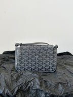 PLUMET POCKET WALLET 20 IN GREY BLACK GOYARDINE CANVAS AND LAMBSKIN TRIM