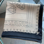 CC Square Scarf 90 CM In Beige Mix Black Cashmere Silk 288708