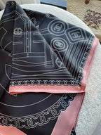 CC Square Scarf 90 CM In Black Mix White Pink Cashmere Silk 288707